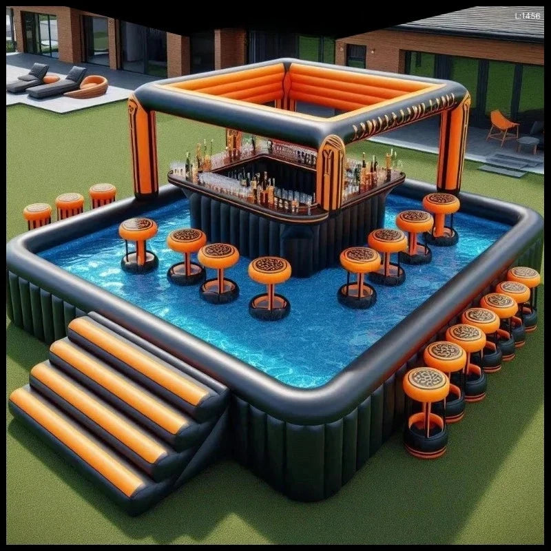 Bar gonflable piscine avec siège flottant installé dans l'eau
