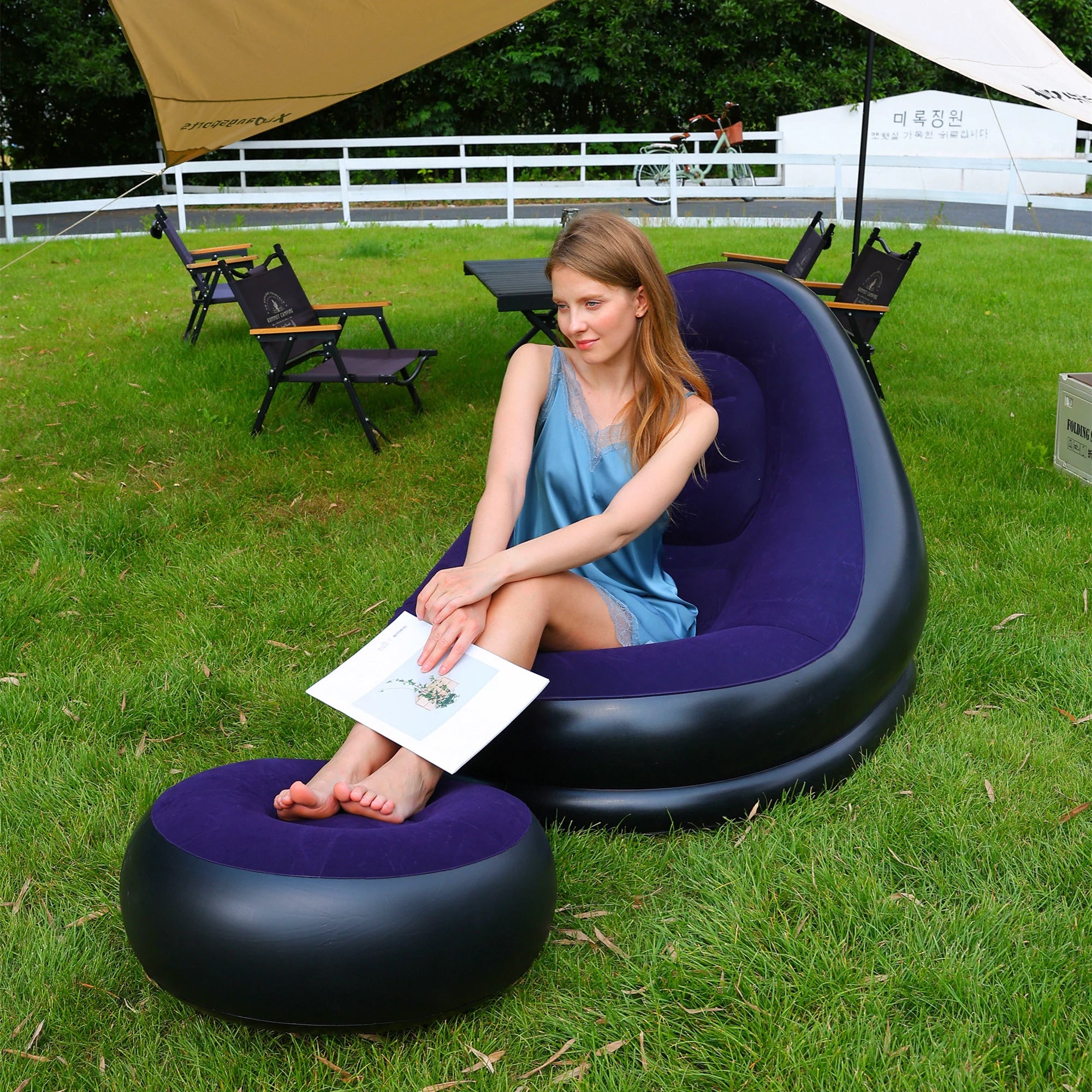 Canapé gonflable inclinable coloris Bleu Foncé