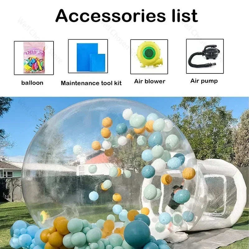 Bulle gonflable transparente installée lors d'une réception de mariage