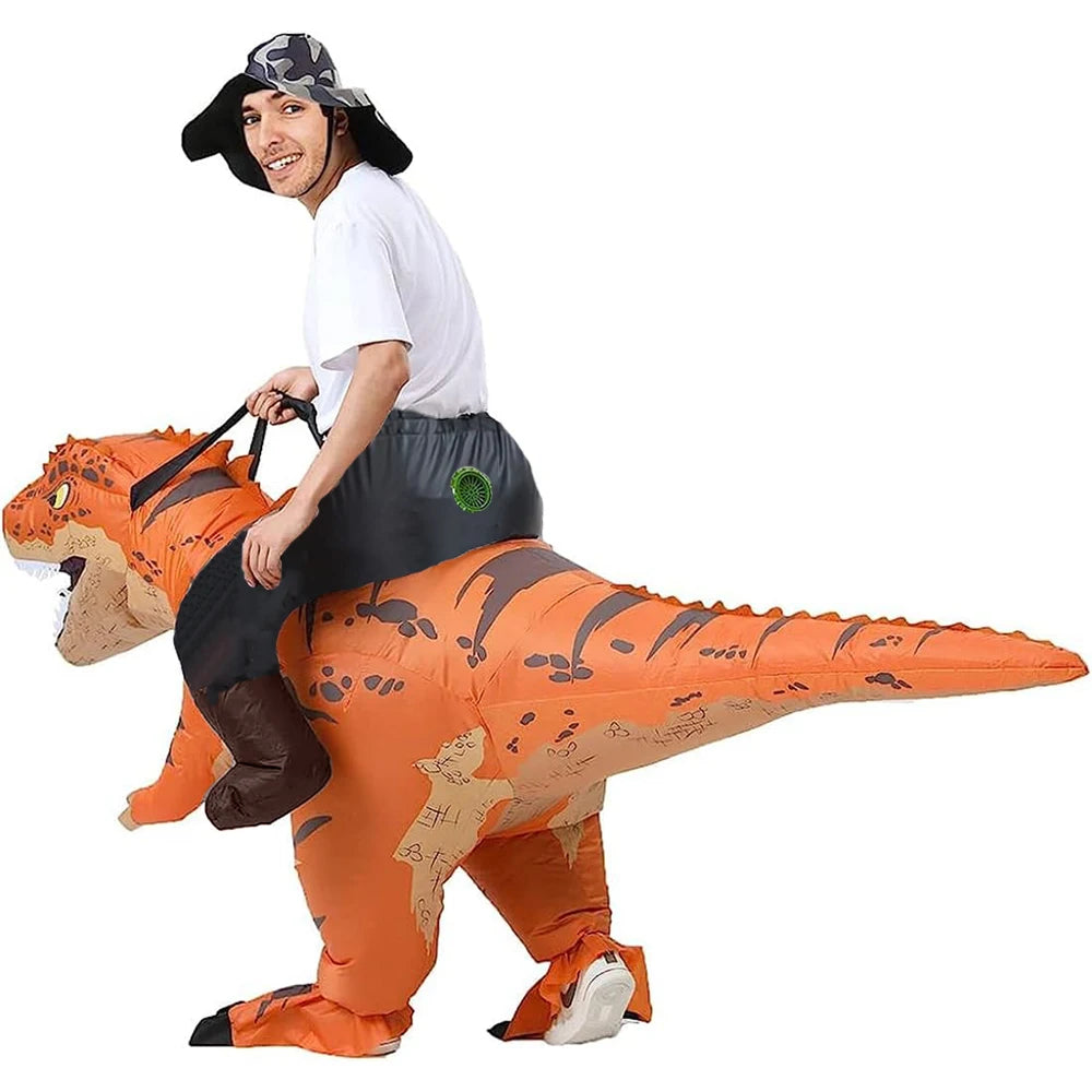 Costume dinosaure gonflable bleu chevauché adulte