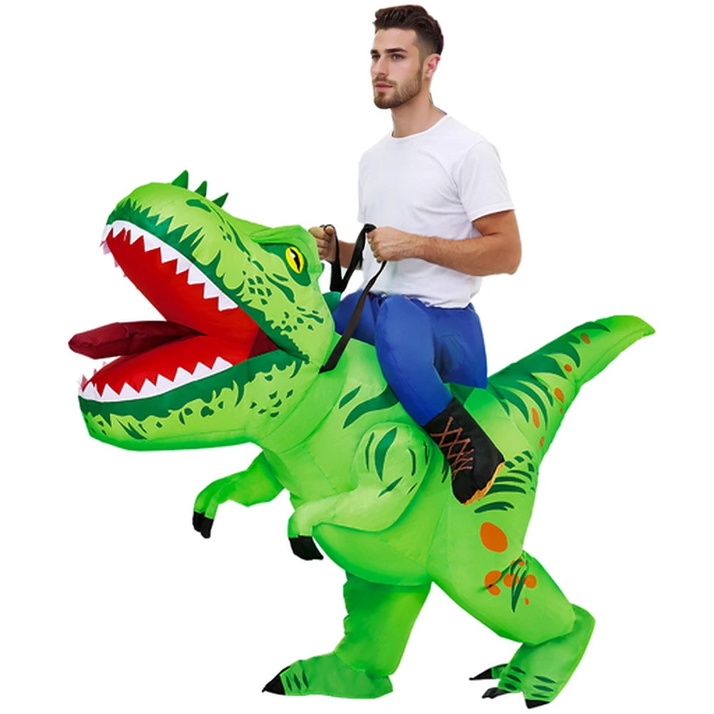 Costume gonflable dinosaure à pointes adulte vert vue de face