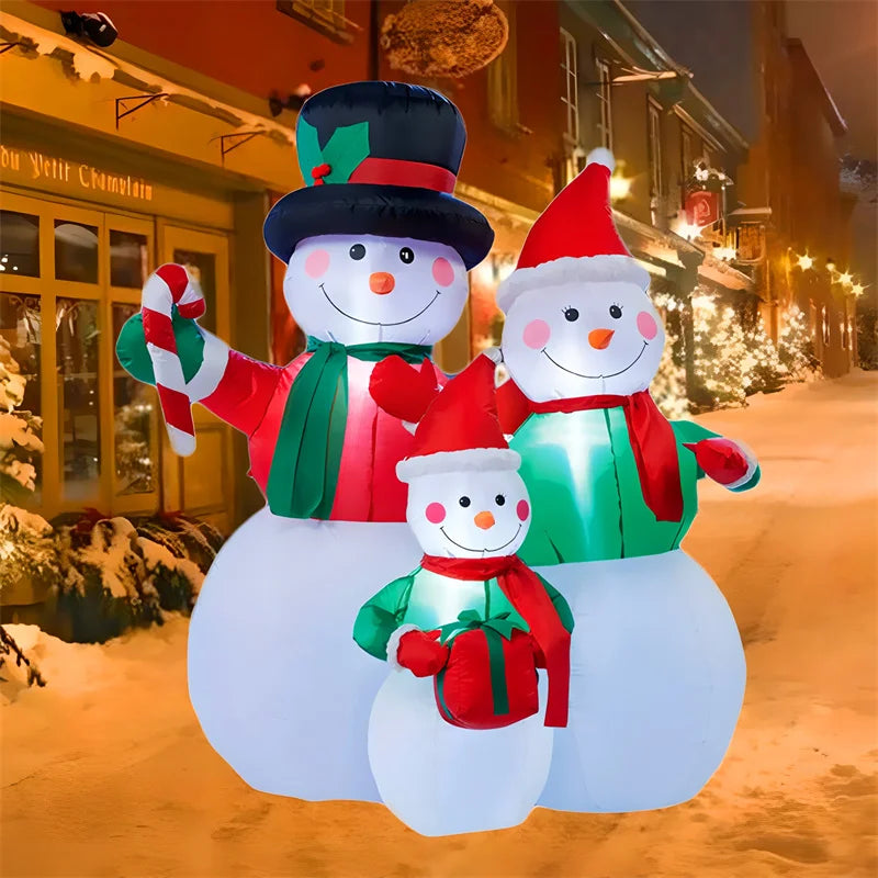 Décoration Noël gonflable famille bonhomme de neige illuminée 1,8 m jardin