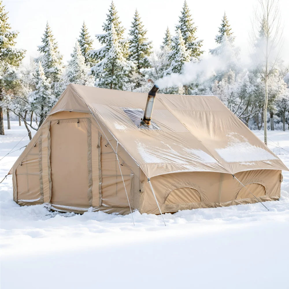 Tente gonflable grand espace installée en camping pour 4 à 8 personnes
