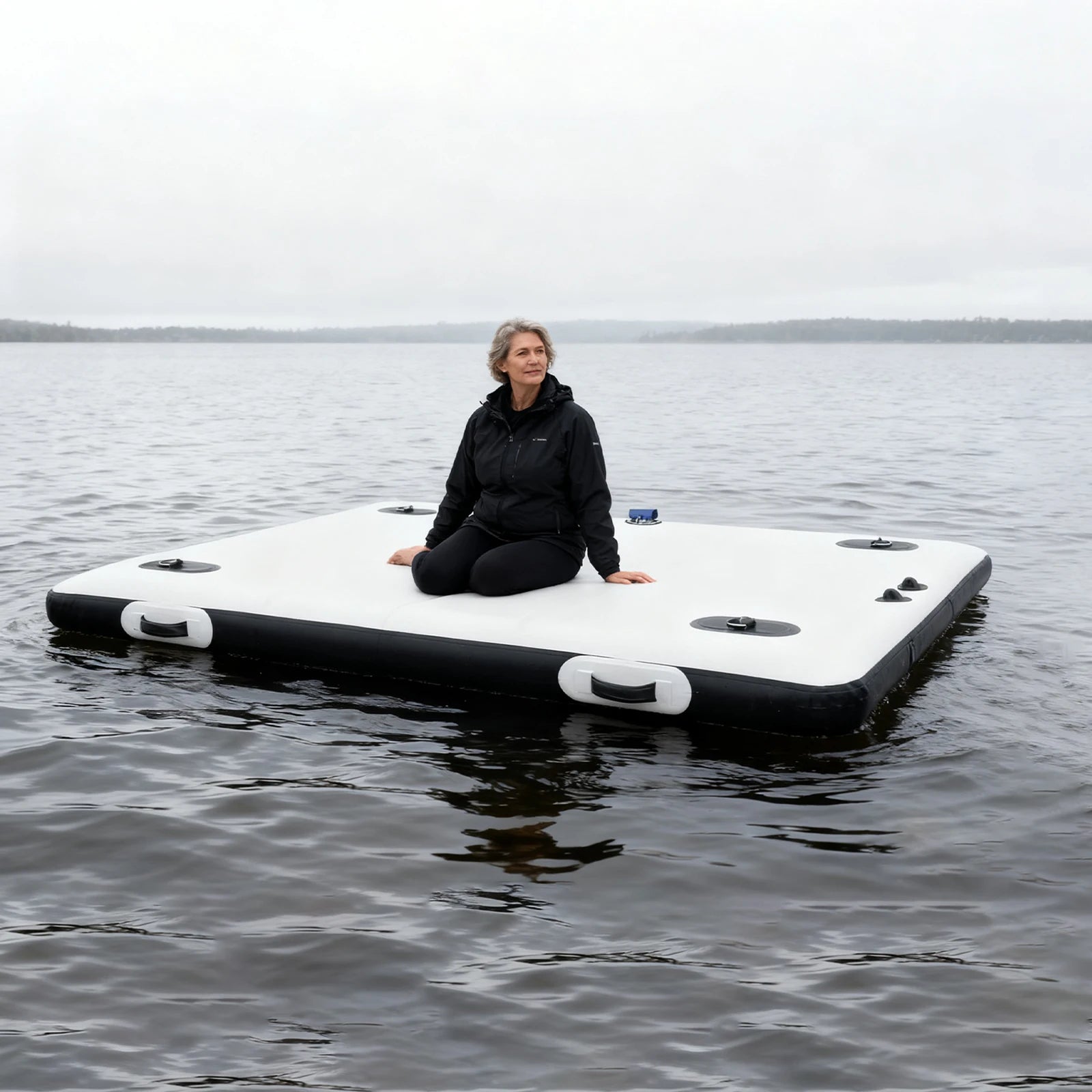 Plateforme flottante gonflable pêche vue d'ensemble