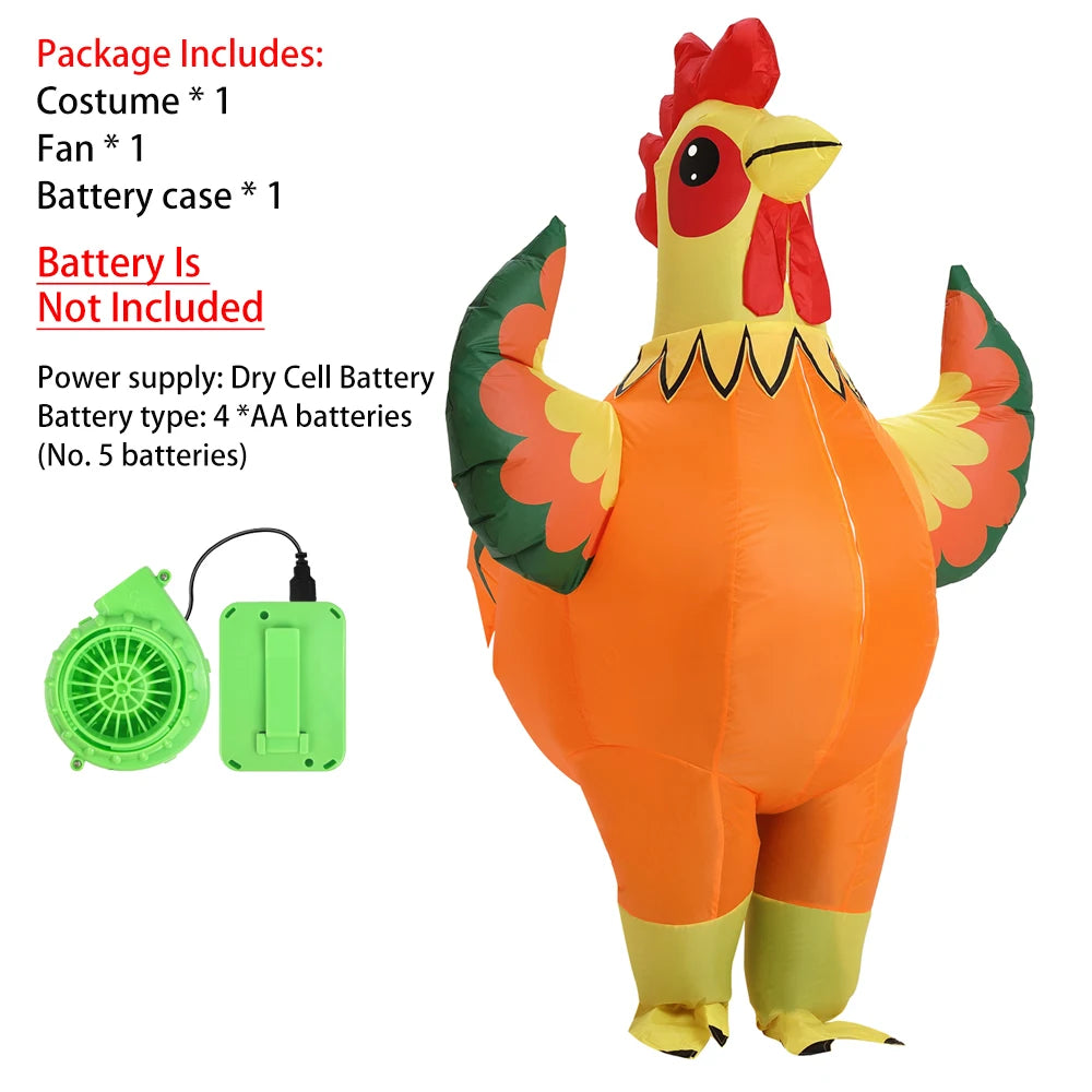 Costume coq gonflable adulte en situation de fête
