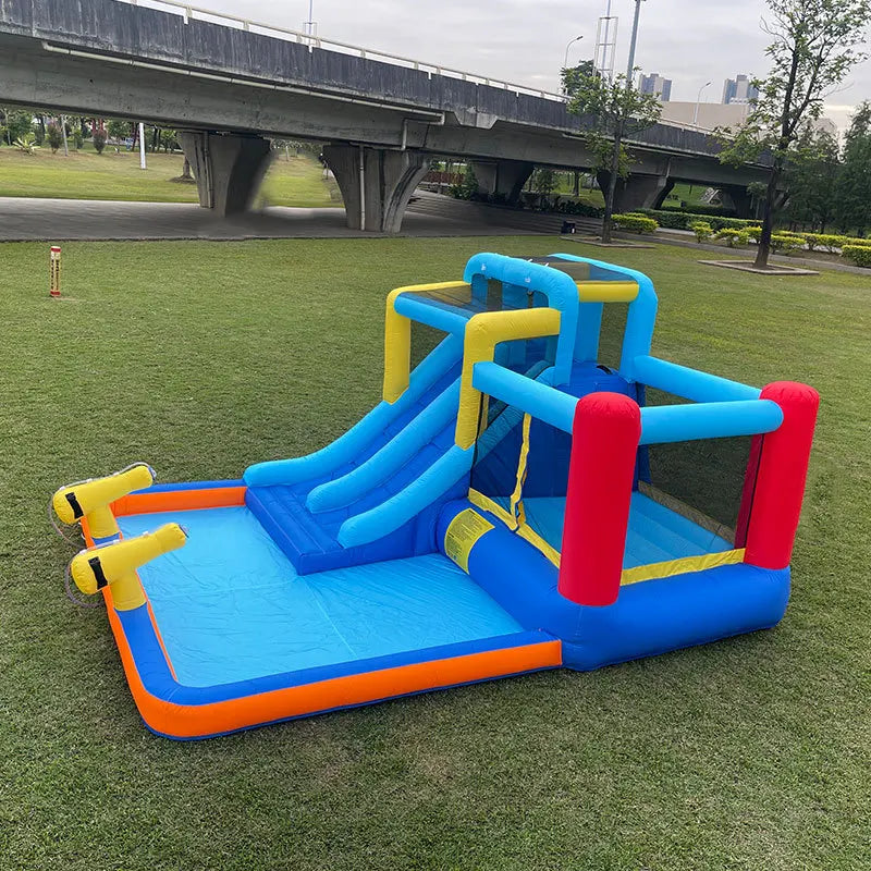 Château gonflable multifonction avec toboggan et pistolet à eau pour enfants