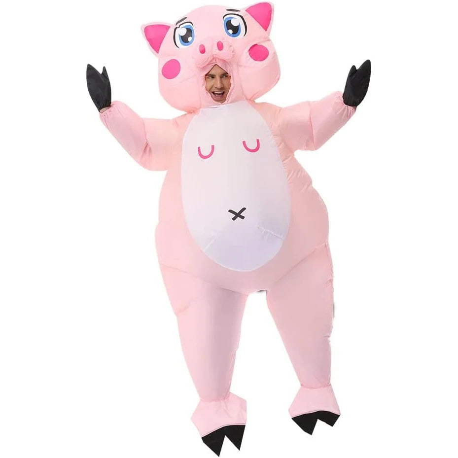 Costume gonflable cochon rose détail visage