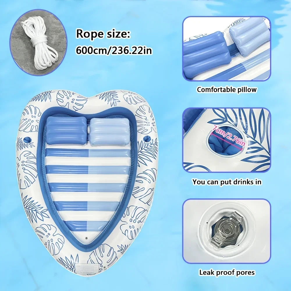 Vue de dessus du matelas gonflable cœur bleu