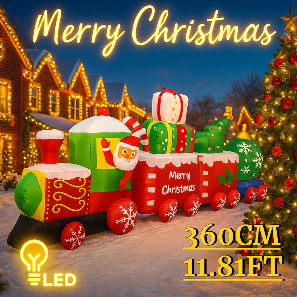 Ornement Noël gonflable train géant 360 cm pour décor extérieur