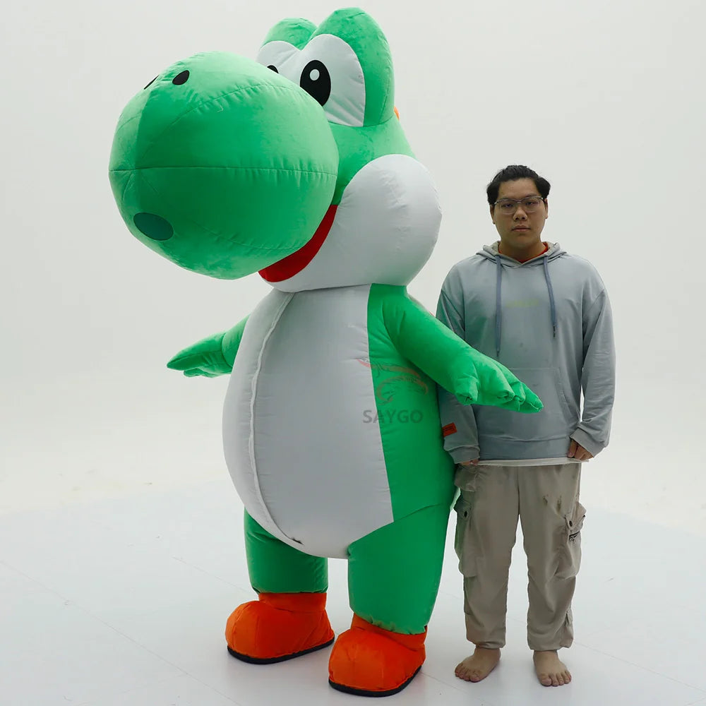 Costume gonflable dragon vert géant détail de la tête