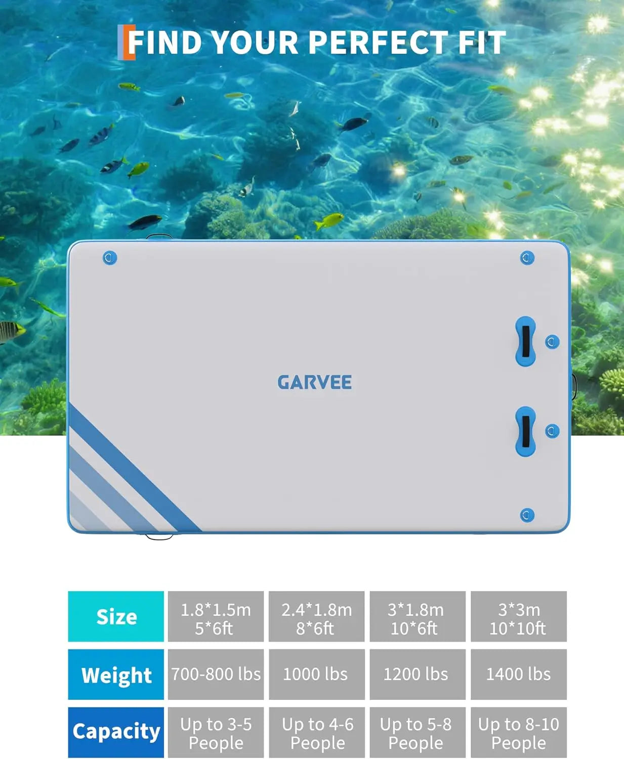 Plateforme flottante gonflable sur lac avec échelle