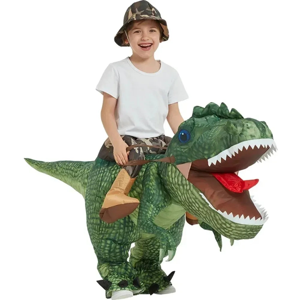 Costume gonflable T-Rex enfant cavalier vue de face