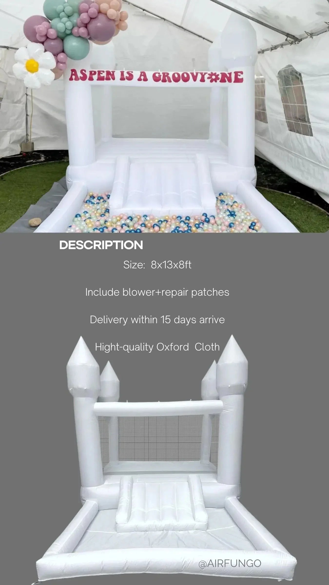 Château gonflable blanc petit 1.8x2.7m enfants