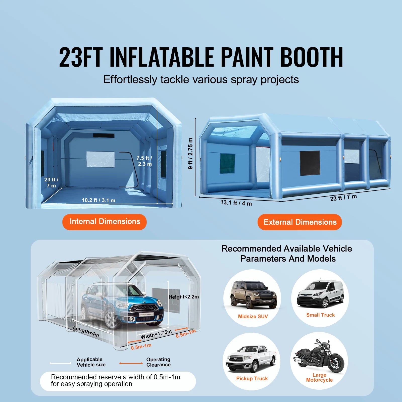 Cabine de peinture gonflable portable 3m, vue générale