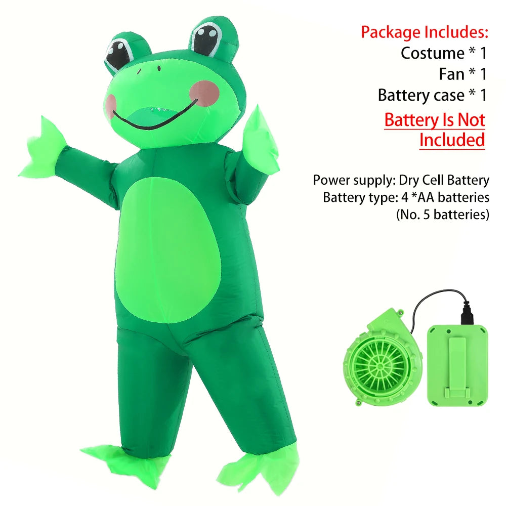 Costume gonflable grenouille adulte vu de dos avec ventilateur