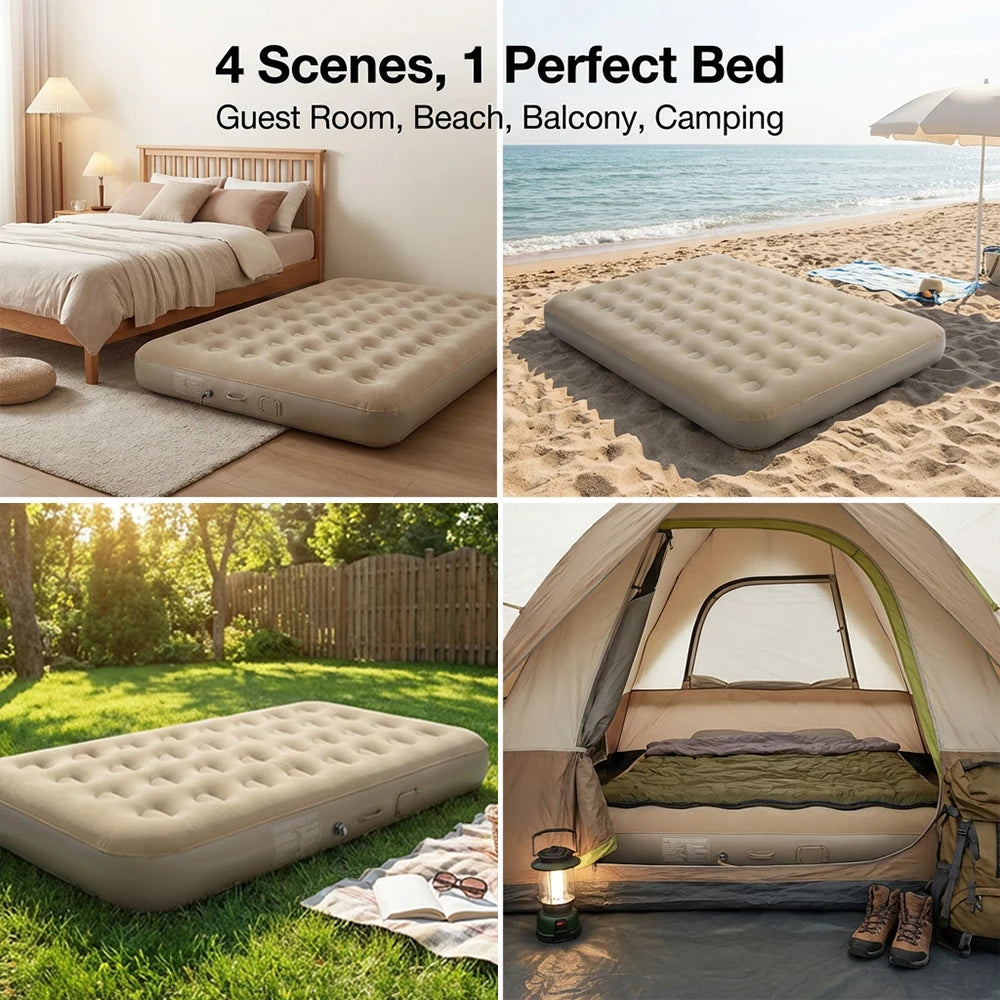Matelas de camping gonflable installé sous une tente
