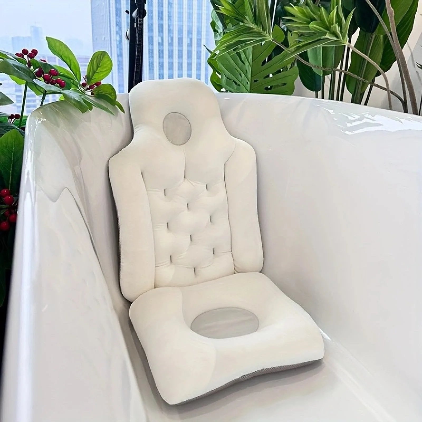 Coussin de bain spa corps entier ergonomique beige baignoire