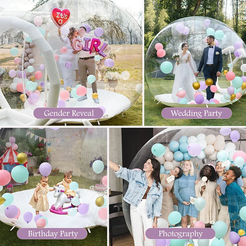 Intérieur de la bulle gonflable transparente avec ballons