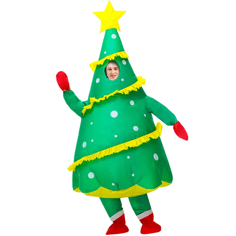Costume gonflable arbre de Noël rayures dorées