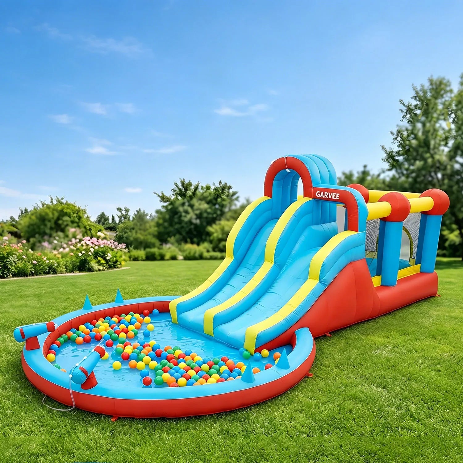 Château gonflable parc aquatique 8-en-1 avec toboggans