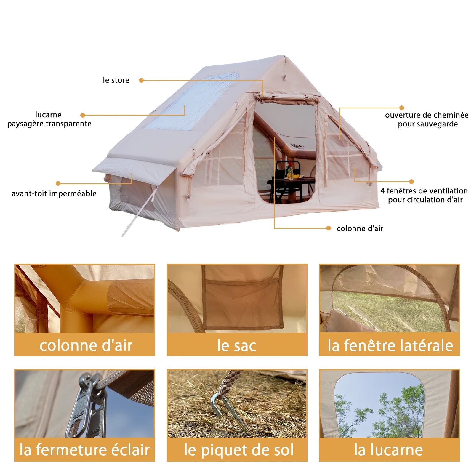 Tente gonflable de 3 × 2,1 mètres pour petit groupe