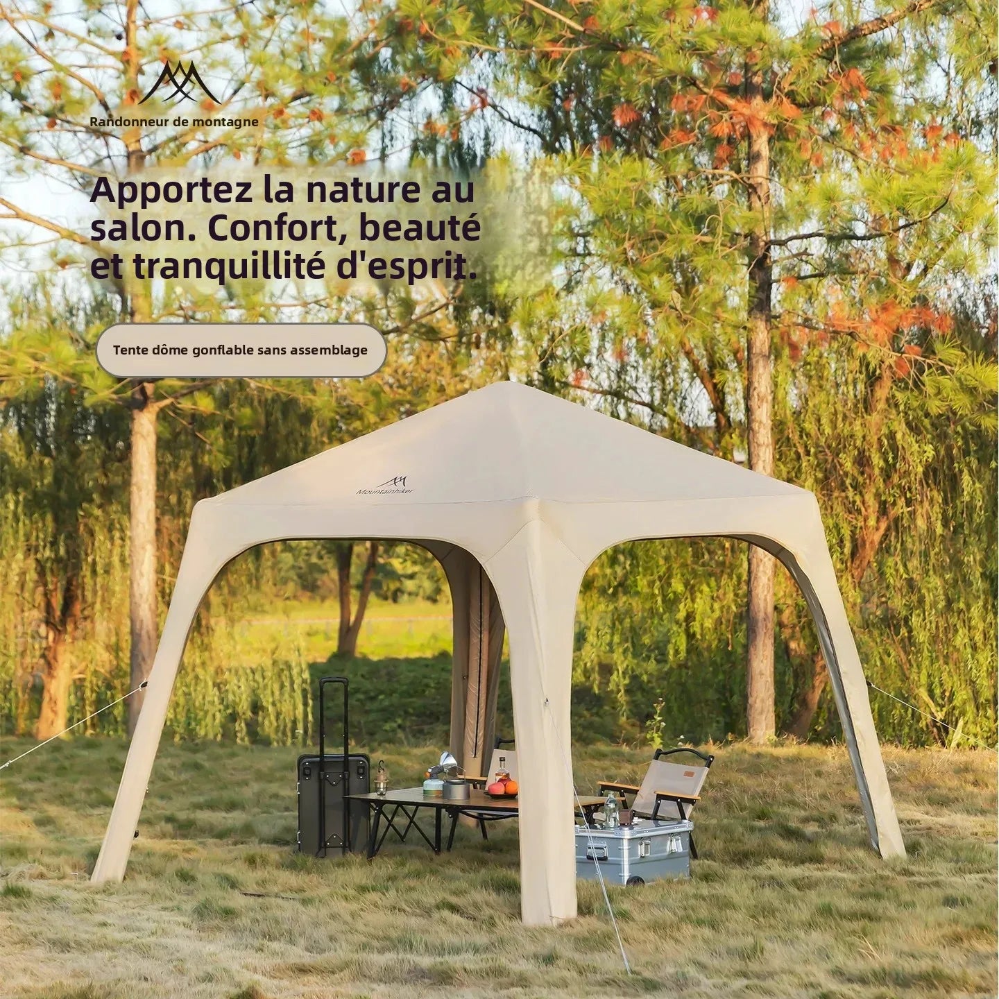 Tente gonflable dôme aluminium montée en camping