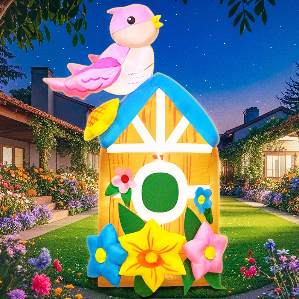 Décoration gonflable maison d'oiseaux colorée pour le printemps