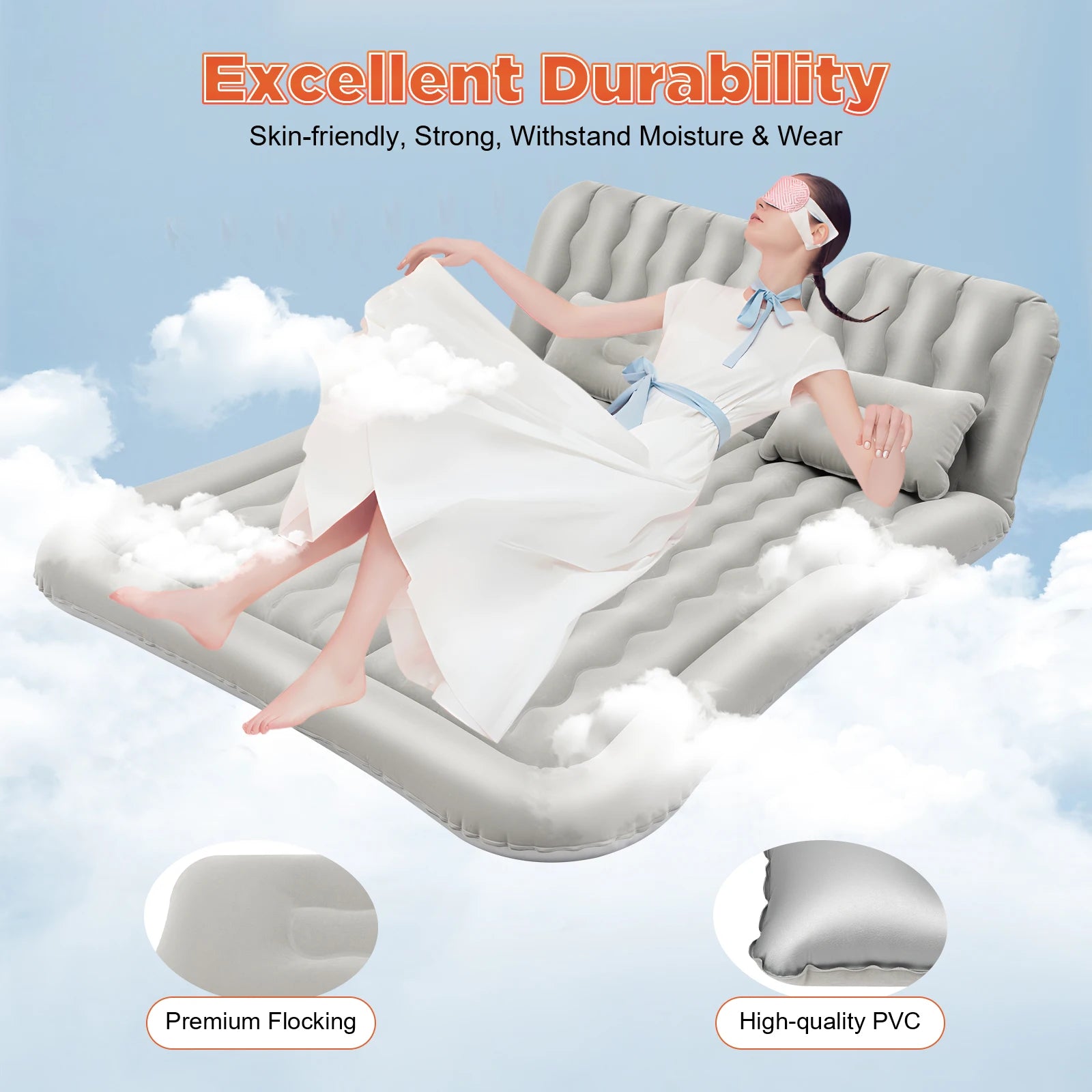 Matelas gonflable installé sur la banquette arrière rabattue