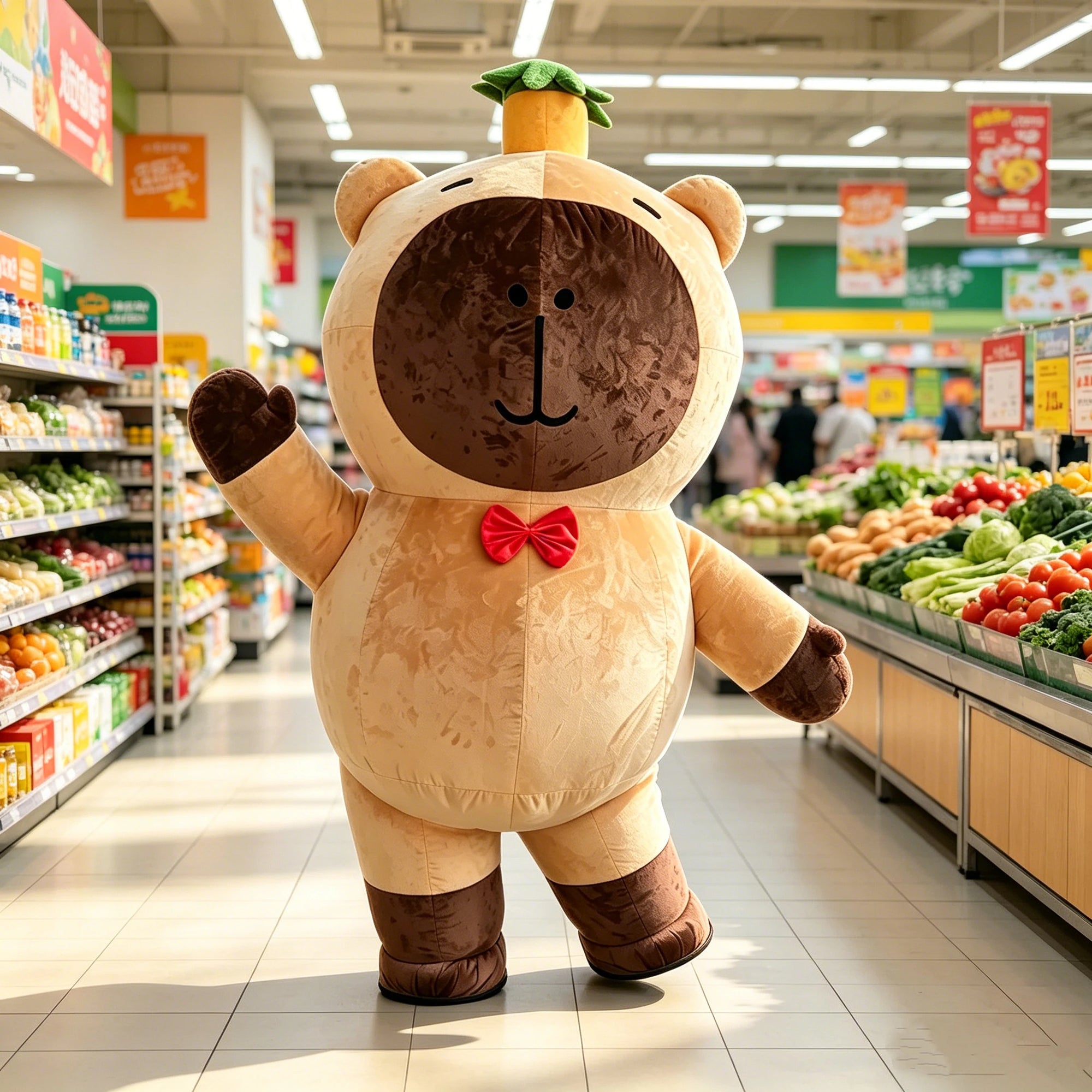 Mascotte gonflable utilisée pour une promotion en centre commercial