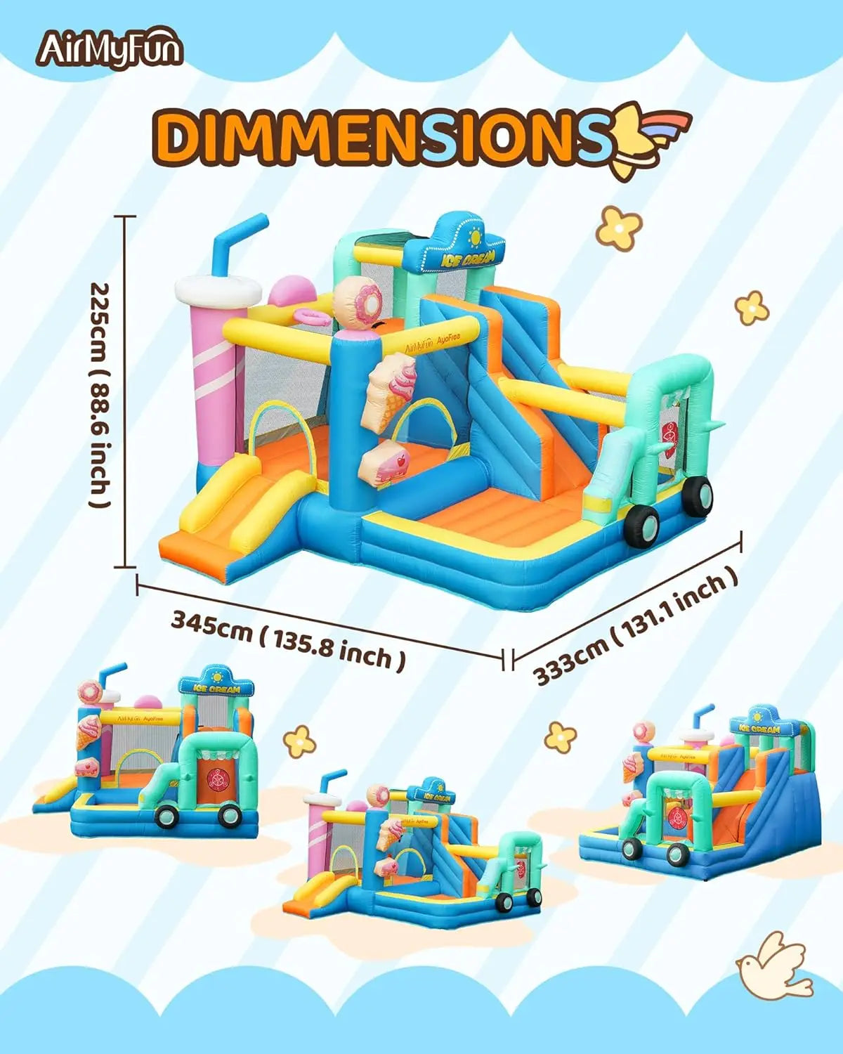 Château gonflable thème glace avec double toboggan pour enfants