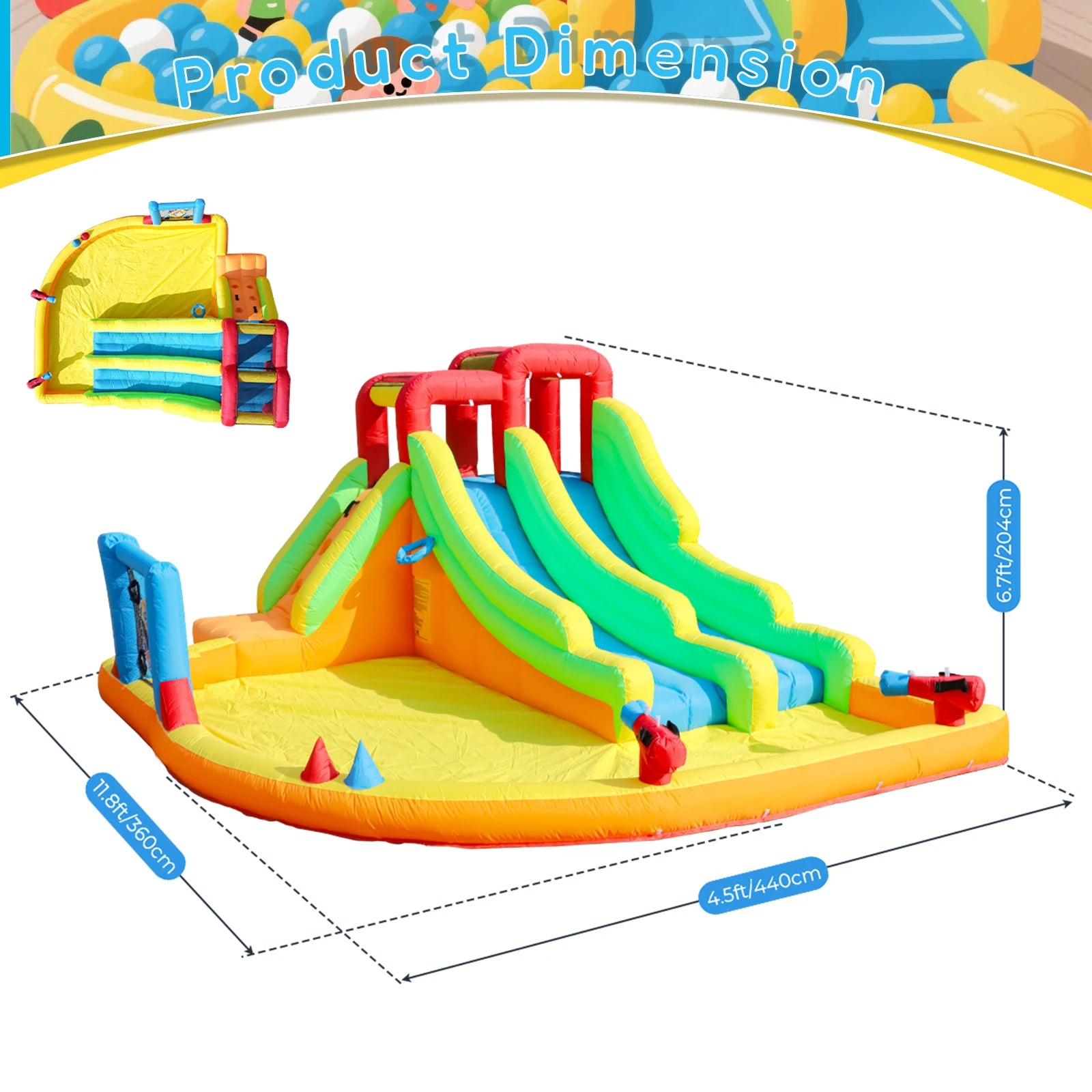 Toboggan aquatique gonflable orange installé dans un jardin