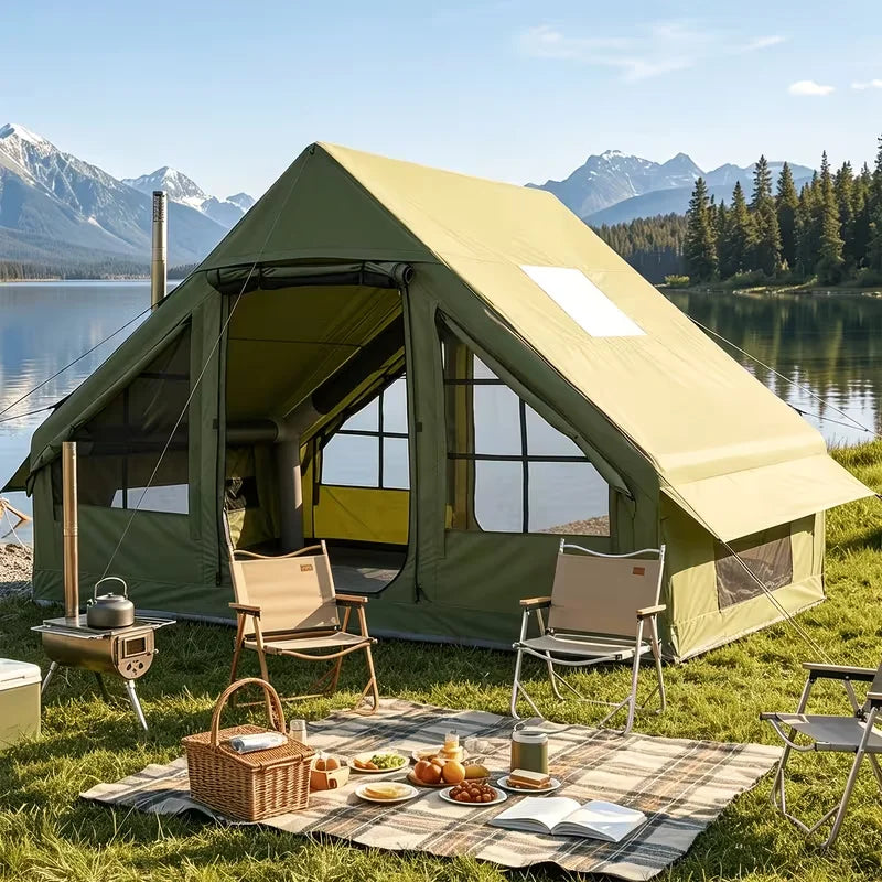 Tente gonflable glamping installée pour un séjour en famille