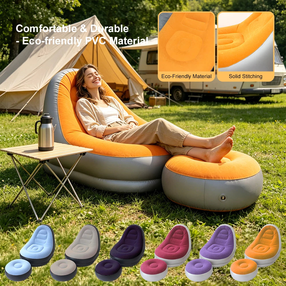 Canapé gonflable portable avec repose-pieds jardin