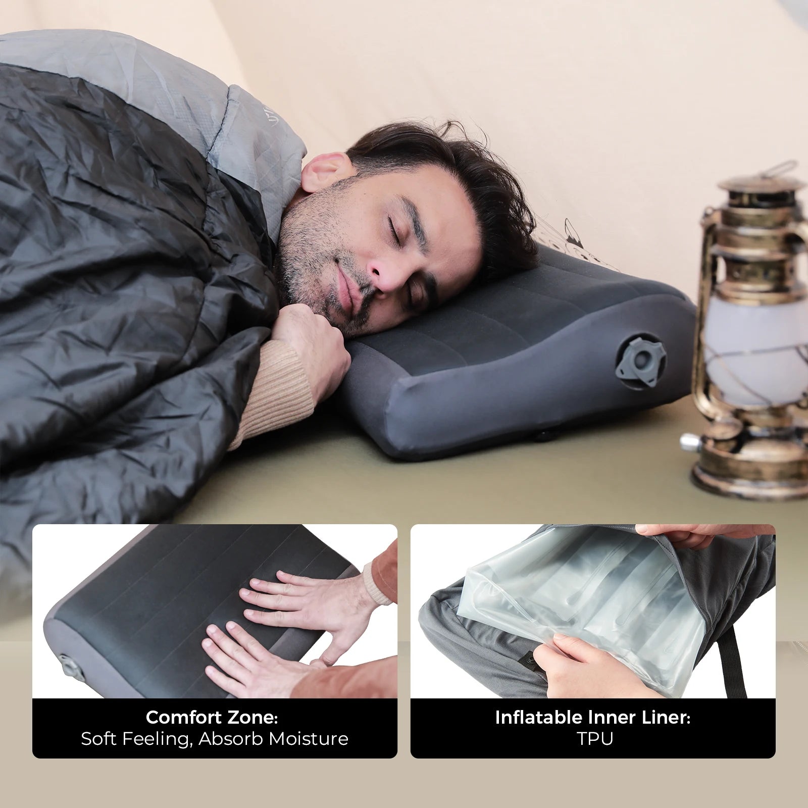 Détail du matériau lavable de l'oreiller gonflable