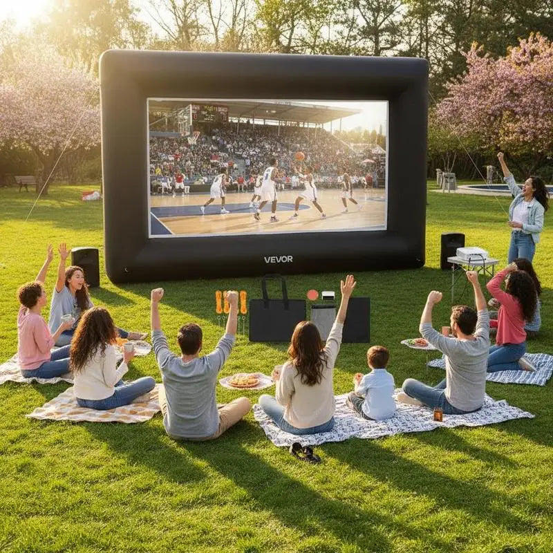 Soirée cinéma sur écran gonflable en jardin
