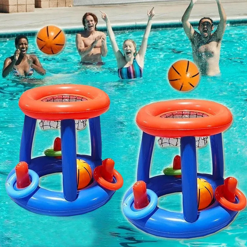 Panier de basket gonflable flottant dans une piscine