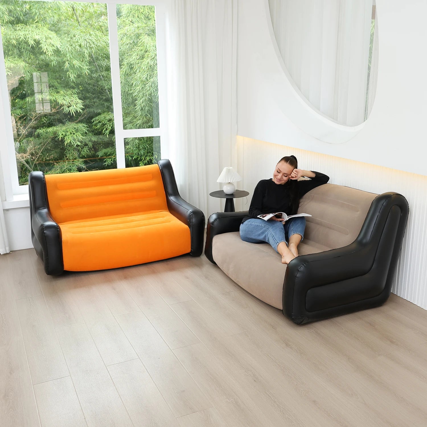 Canapé gonflable double coloris Marron