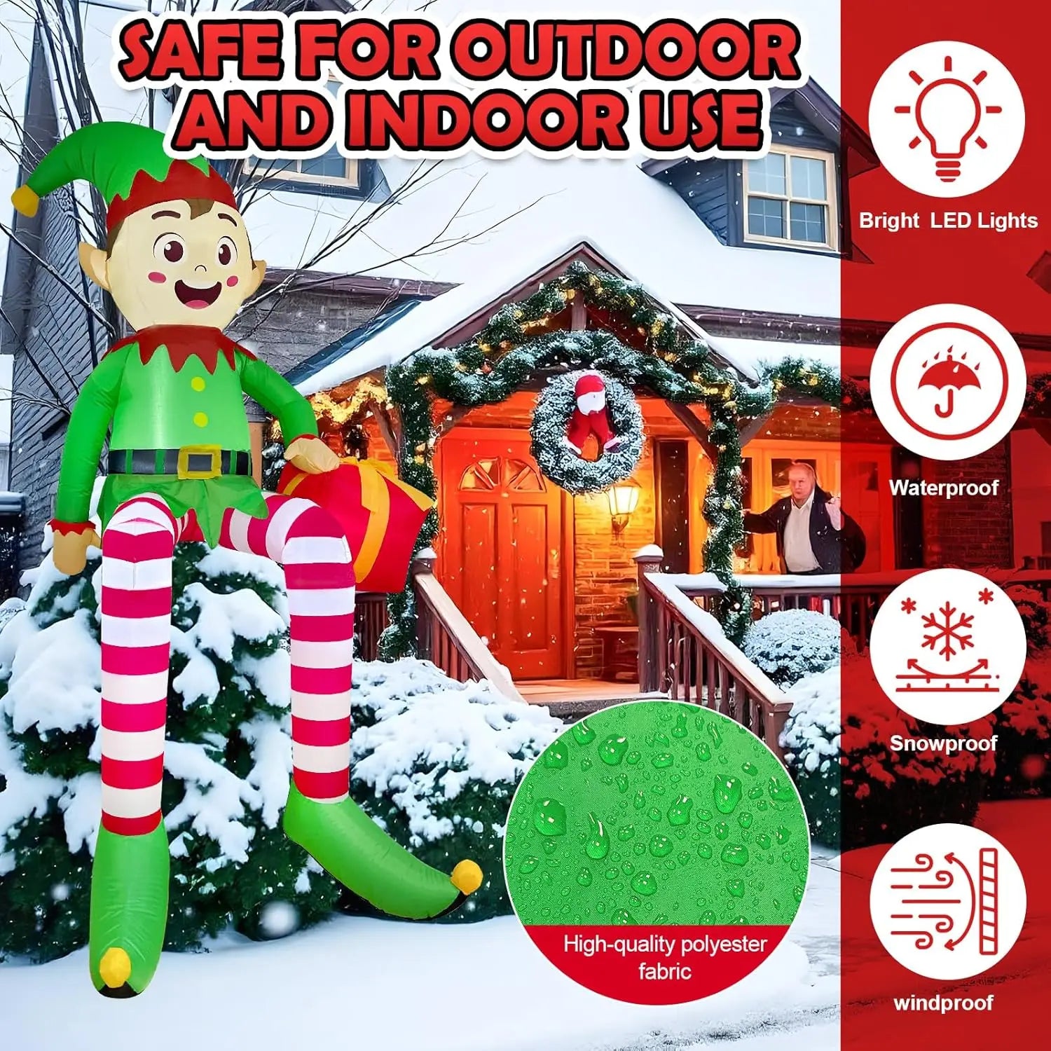 Décoration noël gonflable elfe polyester 210T imperméable