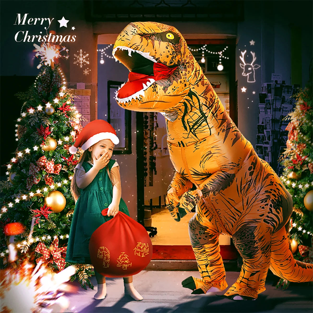 Costume gonflable dinosaure T-Rex vue de profil