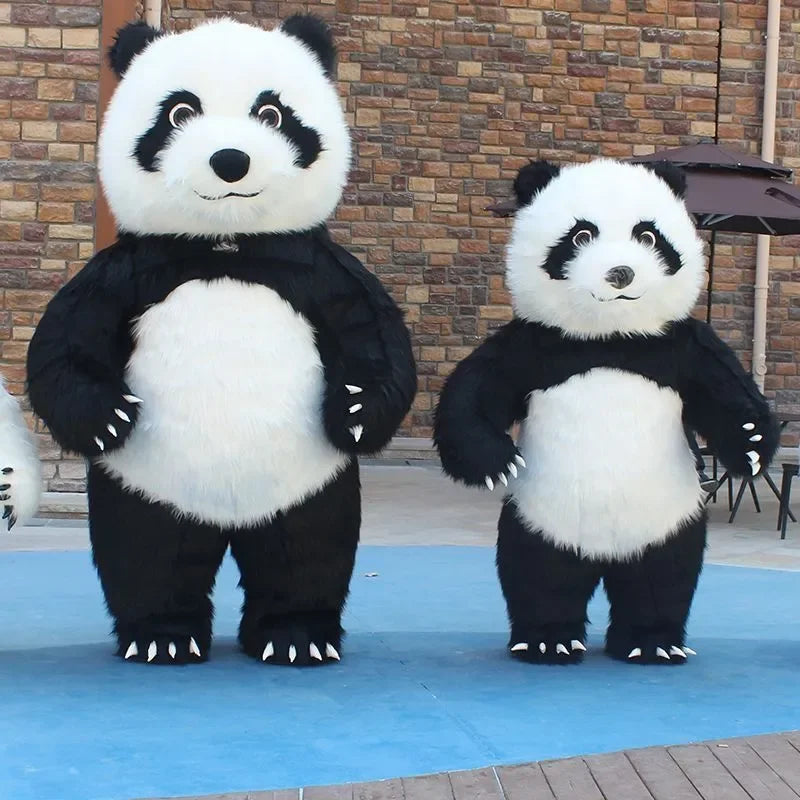 Costume gonflable panda peluche noir taille 2,6 mètres