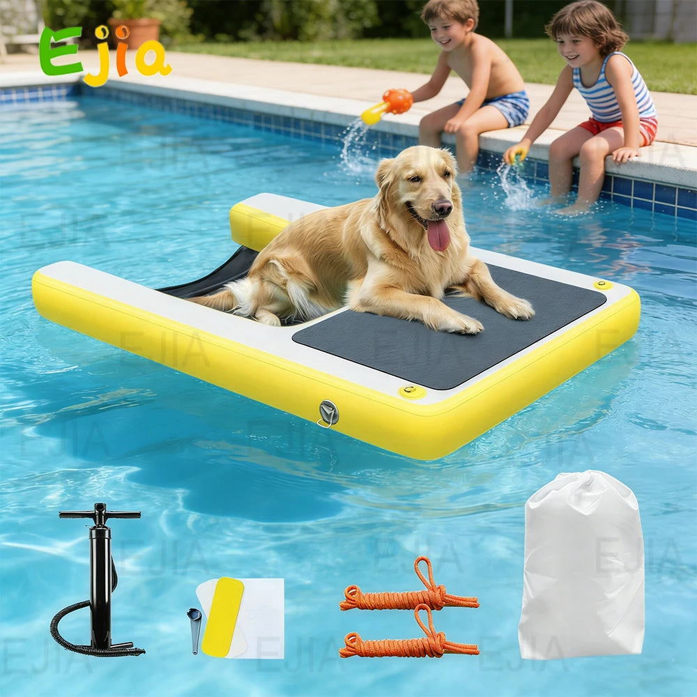 Rampe gonflable chien 120x80 cm EVA antidérapant gris et jaune