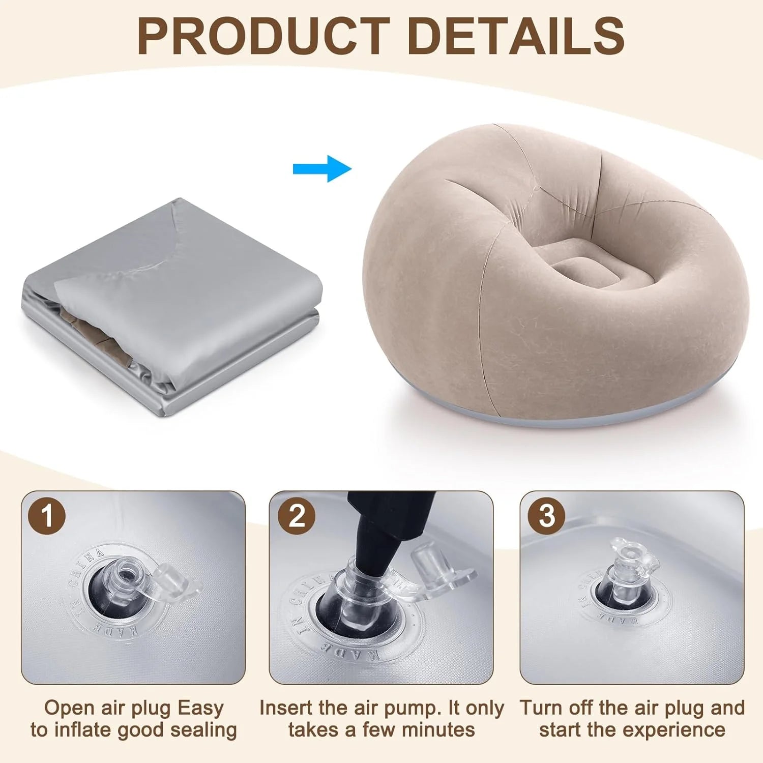 Pouf gonflable rond coloris café