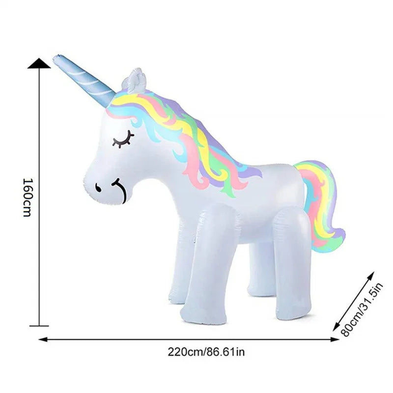 Licorne gonflable 160cm enfant jouant