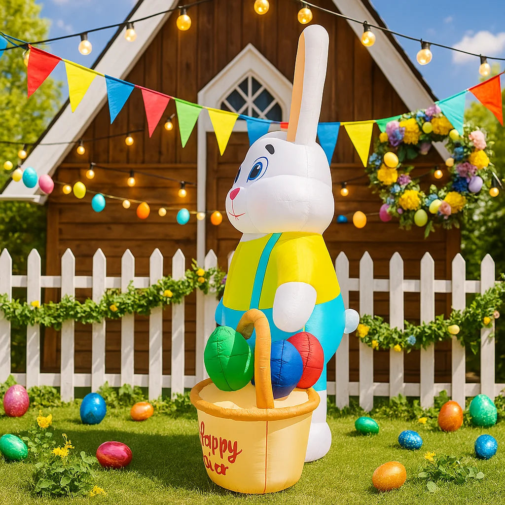 Décoration gonflable lapin Pâques panier LED 7 pieds cour