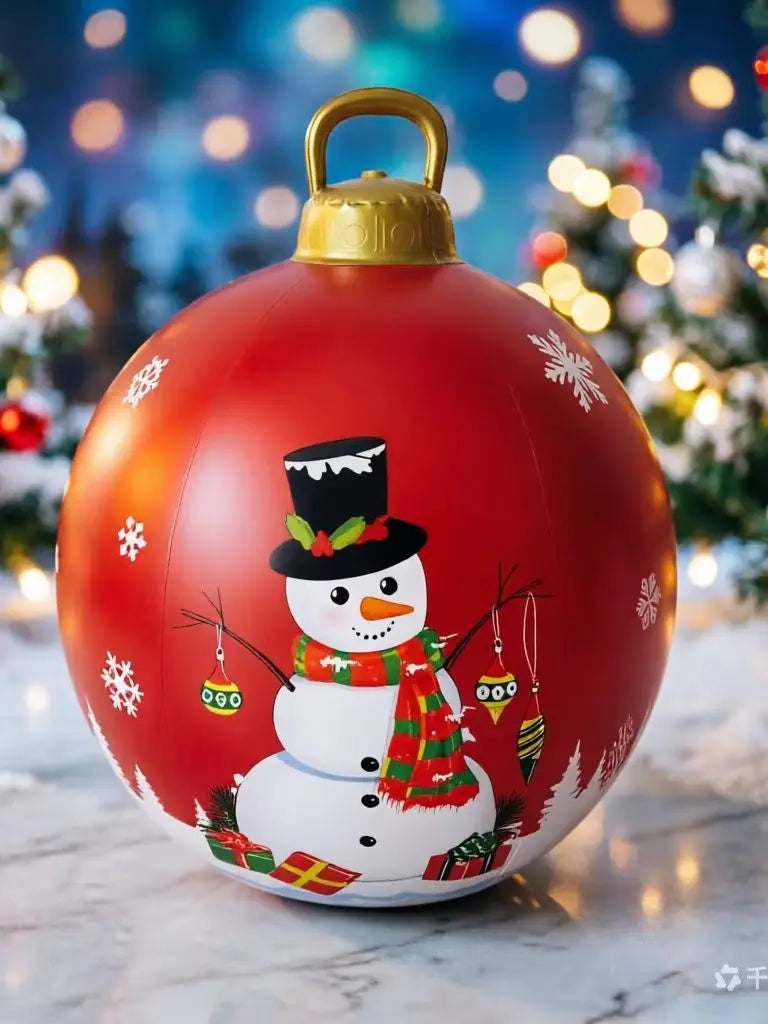 Détail capuchon doré boule gonflable Noël rouge