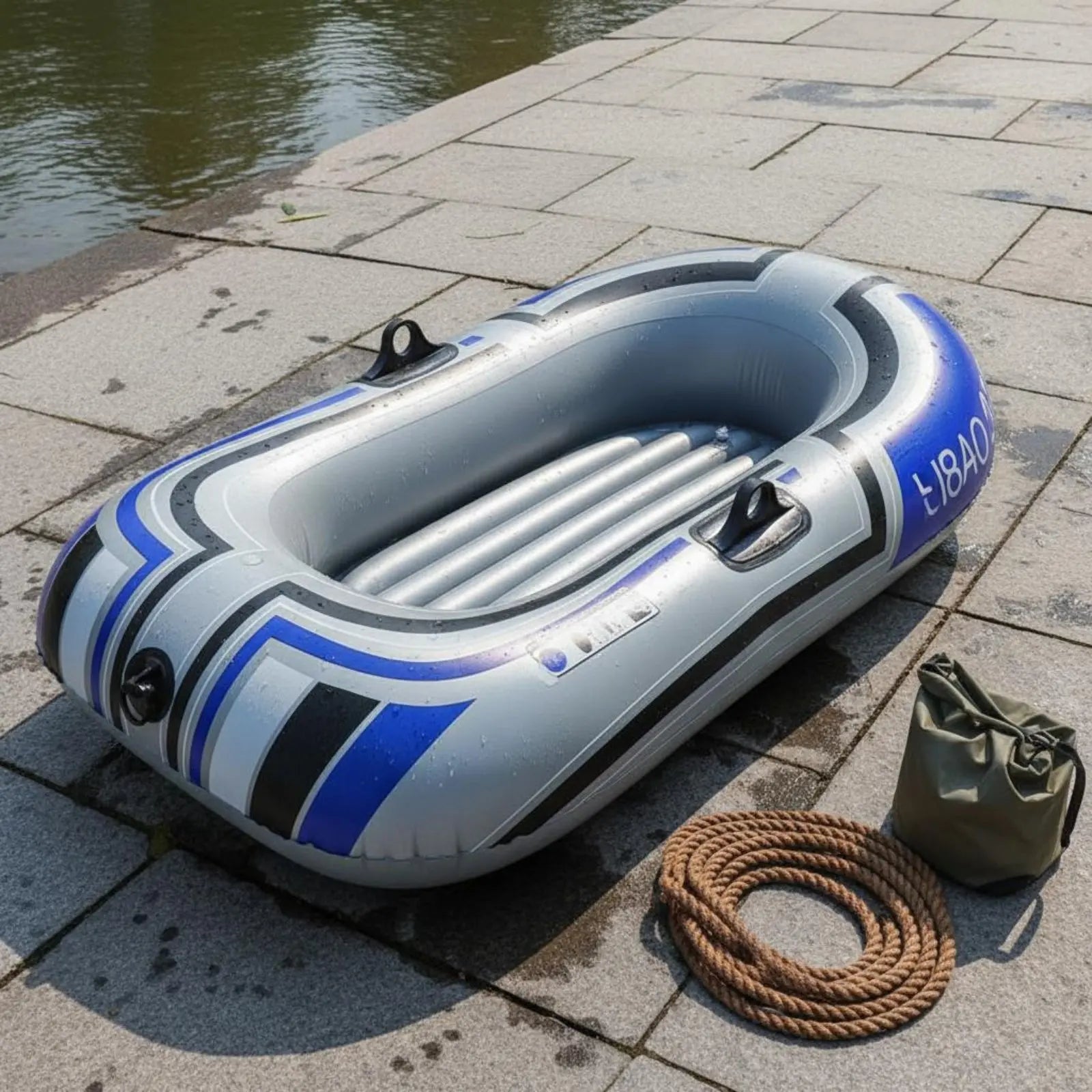 Bateau gonflable pêche pliable vue d'ensemble