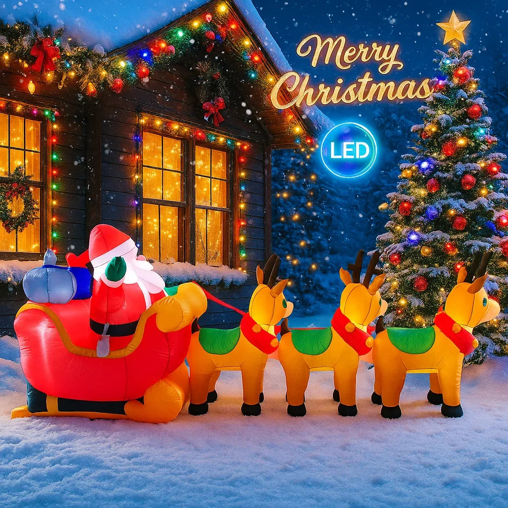 Décoration Noël gonflable de cour avec traîneau et renne 3,1 m