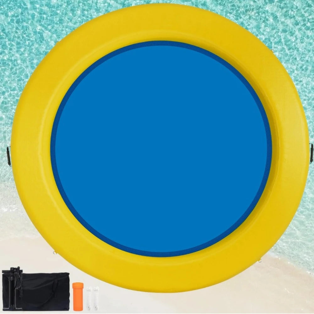 Plateforme flottante gonflable ronde rose sur lac