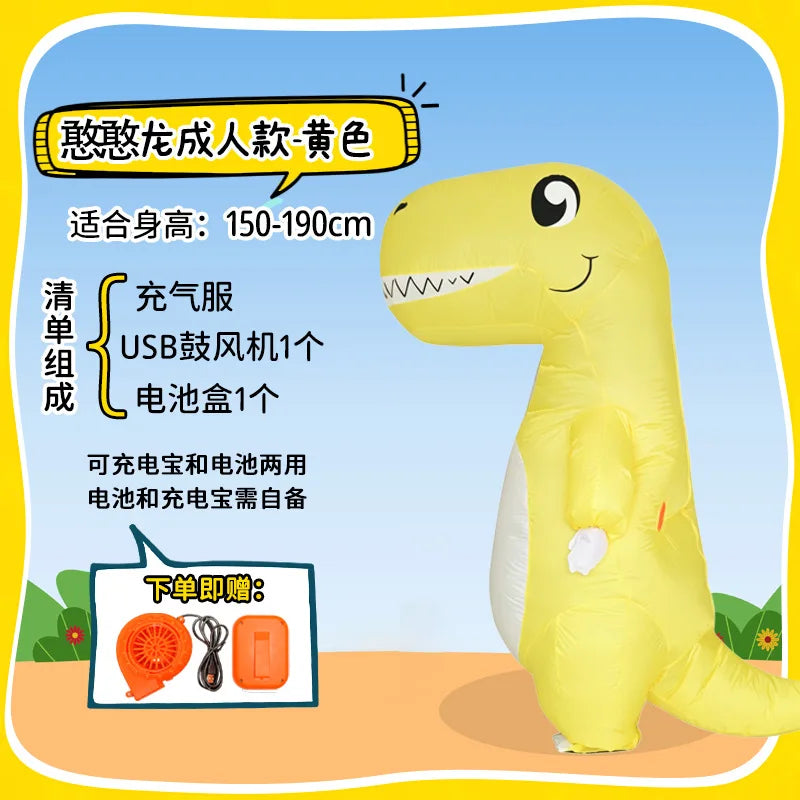 Costume gonflable dinosaure motif rose porté en soirée