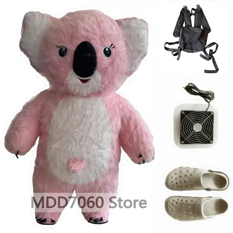 Costume gonflable mascotte lapin rouge vue de face